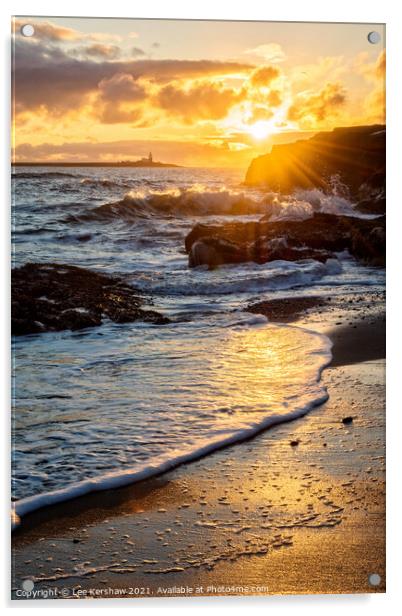 Coquet Island sunrise from Amble beach Acrylic by Lee Kershaw