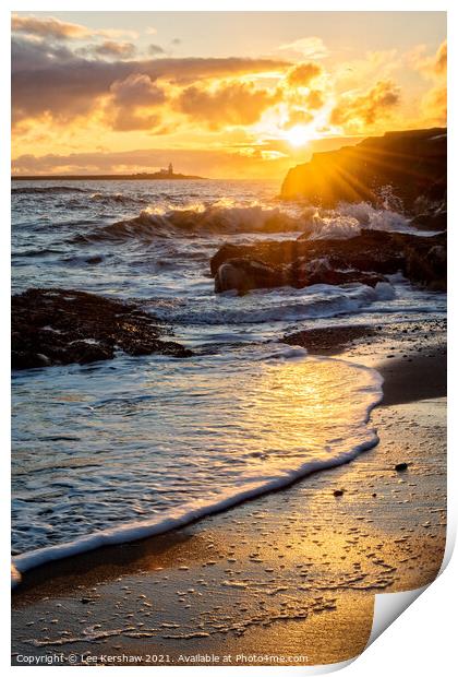 Coquet Island sunrise from Amble beach Print by Lee Kershaw