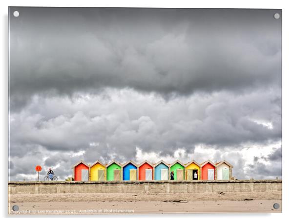 Stormy clouds over beach huts Acrylic by Lee Kershaw