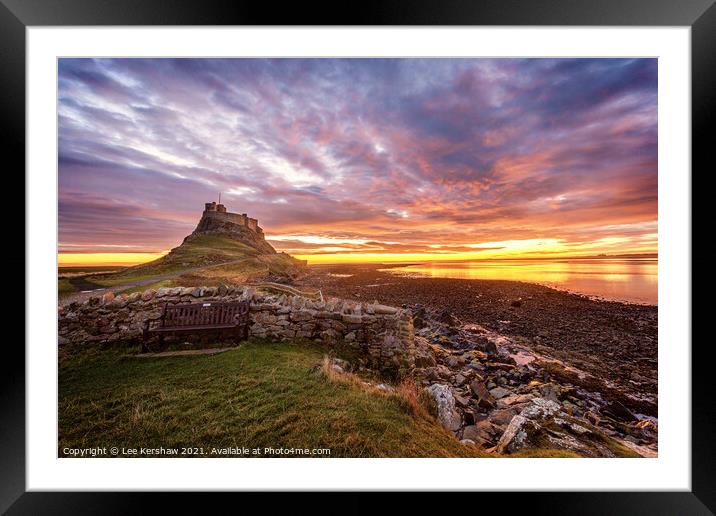 Autumn sunrise at Lindisfarne castle Framed Mounted Print by Lee Kershaw