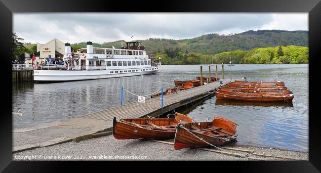 Boats and Jetties Windermere Framed Print by Diana Mower