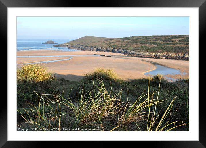 Crantock Beach from The Sand Dunes in Cornwall Framed Mounted Print by Rosie Spooner