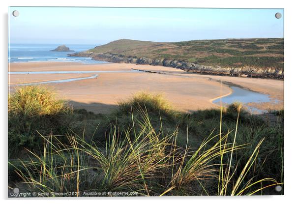 Crantock Beach from The Sand Dunes in Cornwall Acrylic by Rosie Spooner