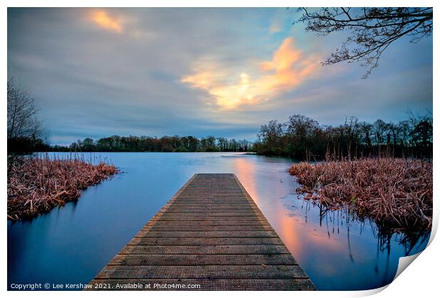Sunrise over Bolam lake in Northumberland Print by Lee Kershaw