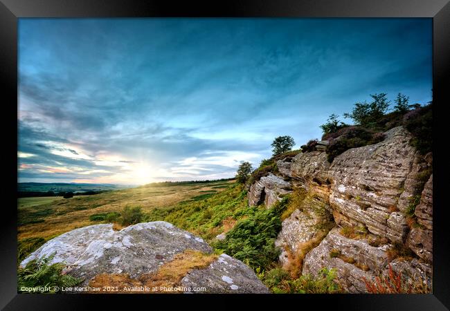 Corby Crags summer sunset in Northumberland Framed Print by Lee Kershaw