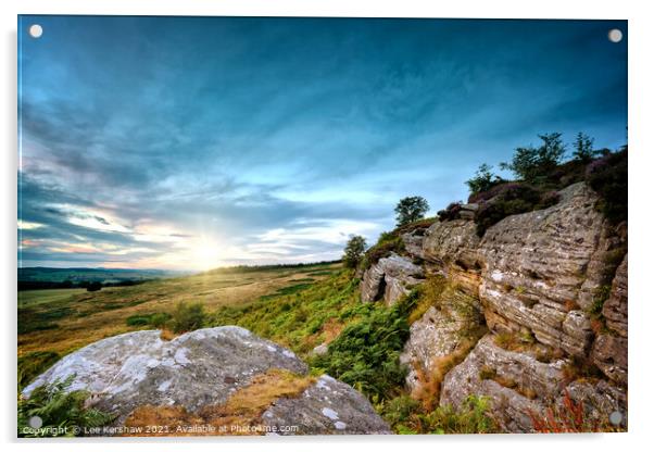 Corby Crags summer sunset in Northumberland Acrylic by Lee Kershaw