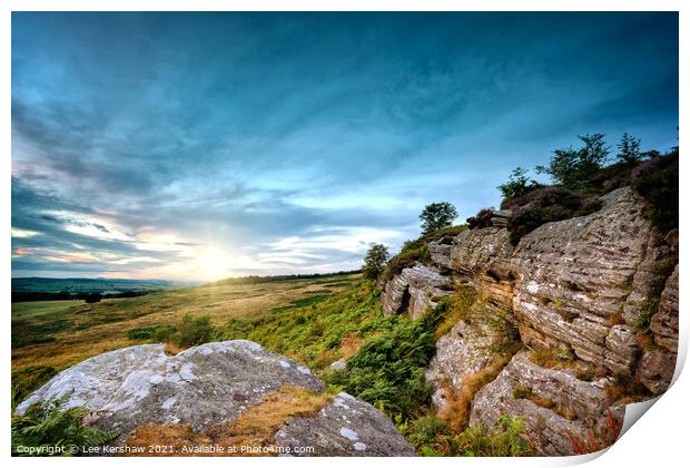 Corby Crags summer sunset in Northumberland Print by Lee Kershaw
