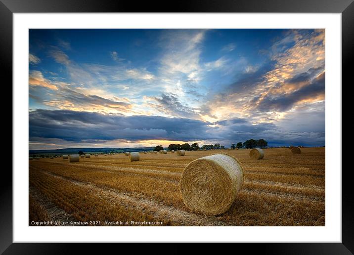 Hay Rolls in a Northumbrian sunset Framed Mounted Print by Lee Kershaw