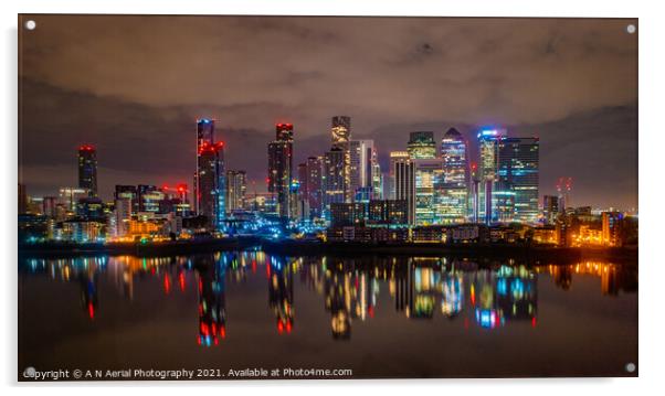 Canary Wharf at night Acrylic by A N Aerial Photography