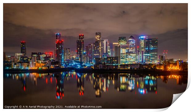 Canary Wharf at night Print by A N Aerial Photography
