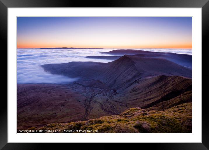 Dawn over Cribyn, from Pen y Fan. Brecon Beacons,  Framed Mounted Print by Justin Foulkes