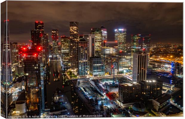 Canary Wharf by drone Canvas Print by A N Aerial Photography