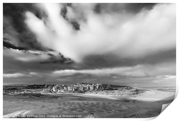 Alnmouth village in mono Print by Lee Kershaw