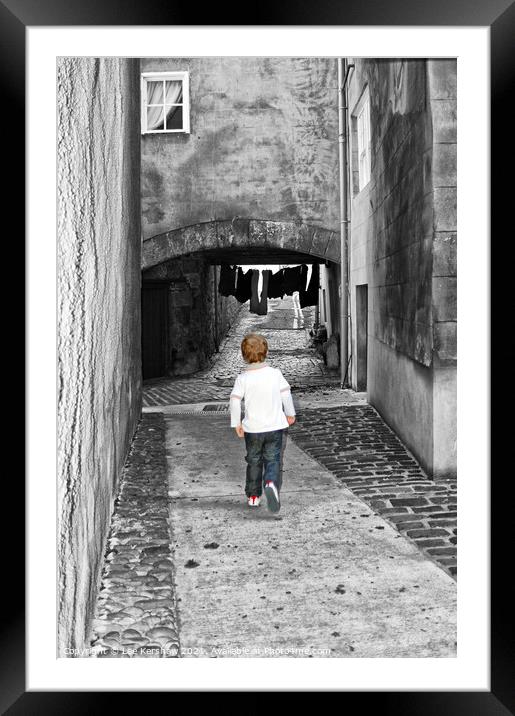 A child running through the old streets of Berwick upon Tweed Framed Mounted Print by Lee Kershaw
