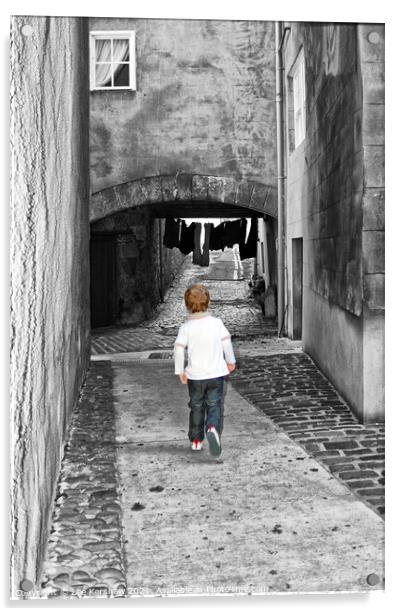 A child running through the old streets of Berwick upon Tweed Acrylic by Lee Kershaw