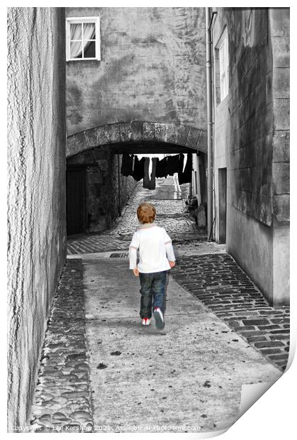 A child running through the old streets of Berwick upon Tweed Print by Lee Kershaw