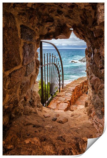 Window in Medieval Wall with View to the Sea Print by Artur Bogacki