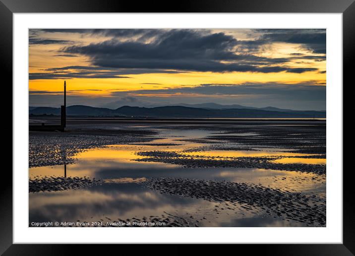 Beach Sunset Rhyl Wales Framed Mounted Print by Adrian Evans
