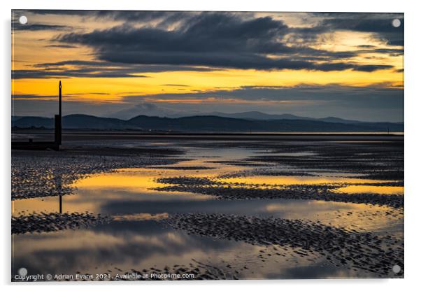 Beach Sunset Rhyl Wales Acrylic by Adrian Evans