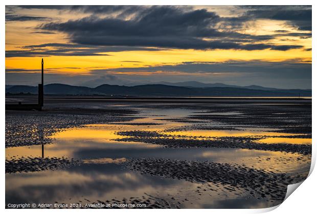 Beach Sunset Rhyl Wales Print by Adrian Evans