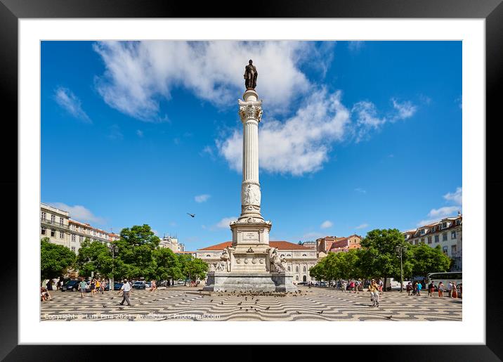D. Pedro IV Statue on Rossio Plaza in Lisbon Framed Mounted Print by Luis Pina