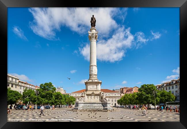 D. Pedro IV Statue on Rossio Plaza in Lisbon Framed Print by Luis Pina
