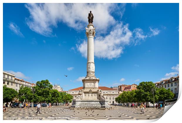 D. Pedro IV Statue on Rossio Plaza in Lisbon Print by Luis Pina
