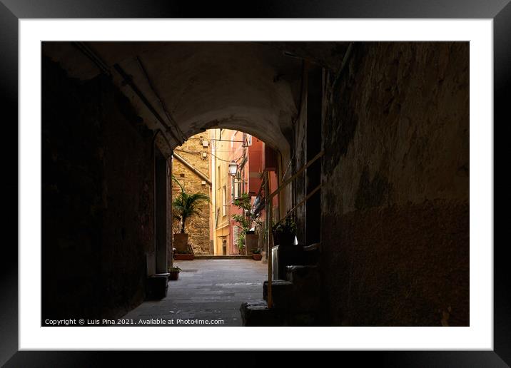 Alley Street on the center of Riomaggiore Framed Mounted Print by Luis Pina