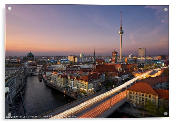 Aerial view of Berlin skyline and Spree river at sunset Acrylic by Luis Pina