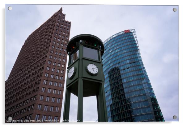 Historic clock on Potsdamer Platz in Berlin Acrylic by Luis Pina
