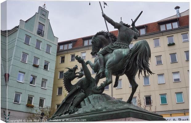 Statue of Saint George killing a dragon, in Berlin Canvas Print by Luis Pina