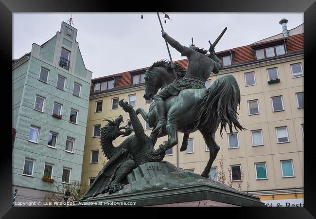 Statue of Saint George killing a dragon, in Berlin Framed Print by Luis Pina