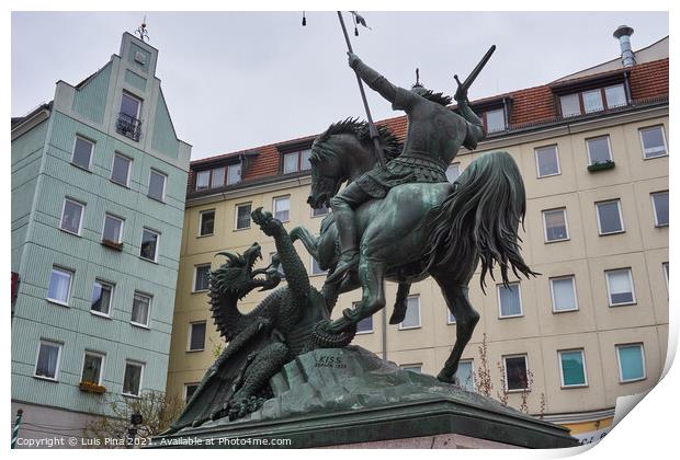 Statue of Saint George killing a dragon, in Berlin Print by Luis Pina