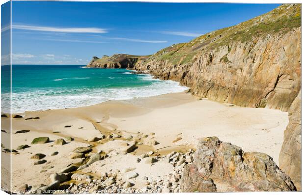 Nanjizal beach at Mill Bay, near Land's End Canvas Print by Justin Foulkes