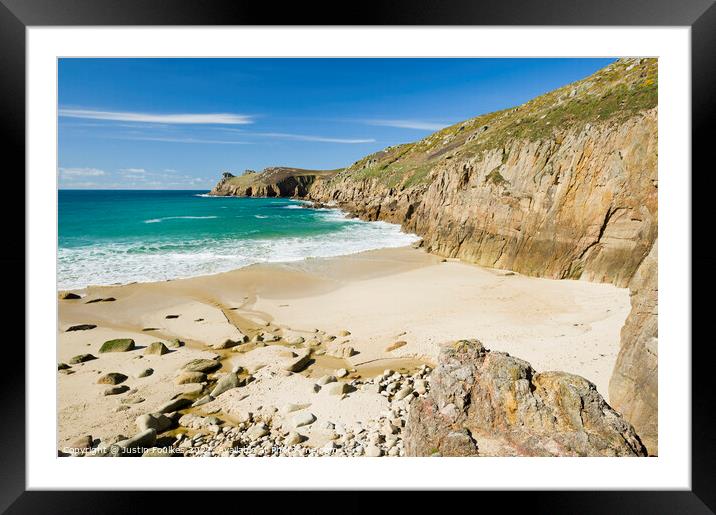 Nanjizal beach at Mill Bay, near Land's End Framed Mounted Print by Justin Foulkes
