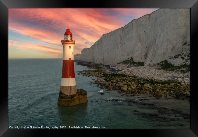  Beachy Head Lighthouse at sunrise Framed Print by A N Aerial Photography