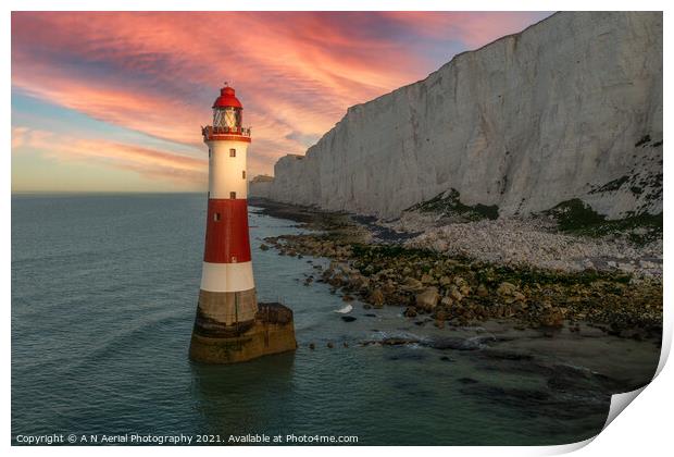  Beachy Head Lighthouse at sunrise Print by A N Aerial Photography