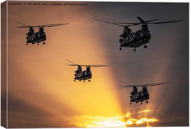 Chinook evening flight Canvas Print by Cliff Kinch