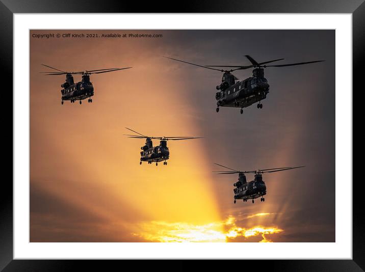 Chinook evening flight Framed Mounted Print by Cliff Kinch