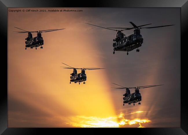 Chinook evening flight Framed Print by Cliff Kinch