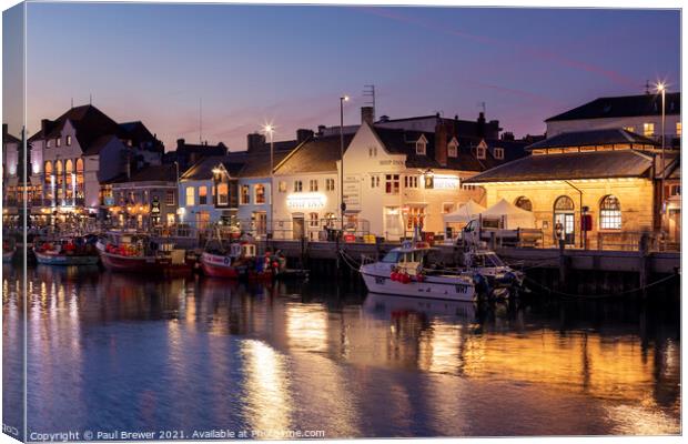 Weymouth Harbour and Harbourside at night Canvas Print by Paul Brewer