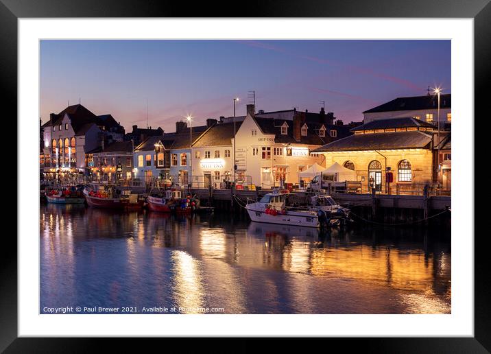 Weymouth Harbour and Harbourside at night Framed Mounted Print by Paul Brewer