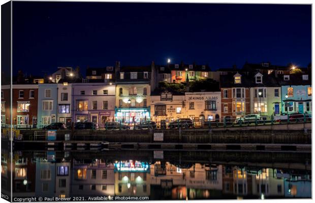 Weymouth Harbour and Harbourside at night Canvas Print by Paul Brewer