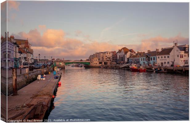 Weymouth Harbour Bridge at Sunrise Canvas Print by Paul Brewer