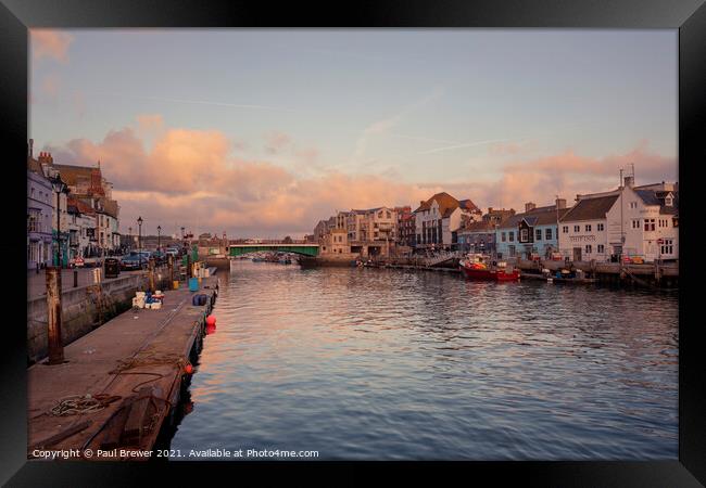 Weymouth Harbour Bridge at Sunrise Framed Print by Paul Brewer