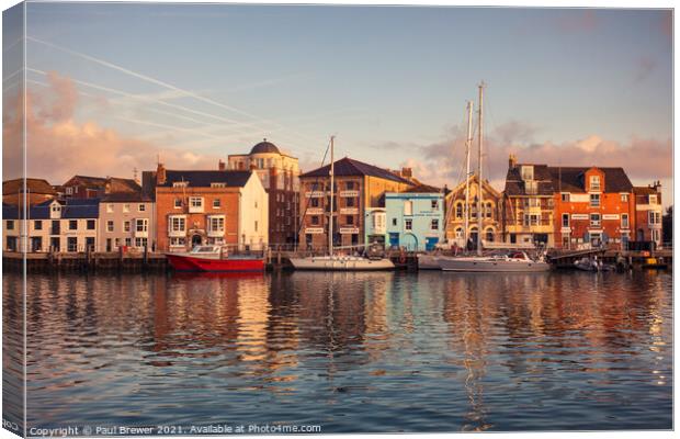 Weymouth Harbour at Sunrise Canvas Print by Paul Brewer