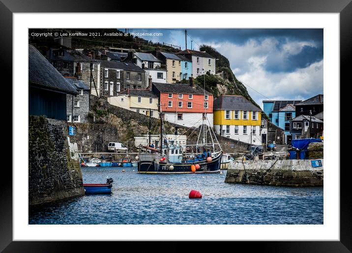 "Vibrant Cornish Fishing Boat in Mevagissey Harbou Framed Mounted Print by Lee Kershaw