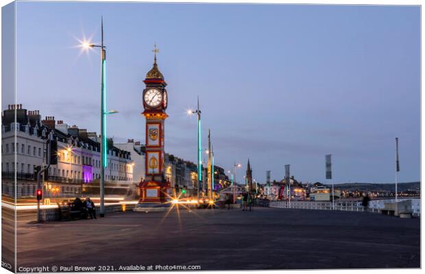 Weymouth's Jubilee Clock Seafront in October  Canvas Print by Paul Brewer