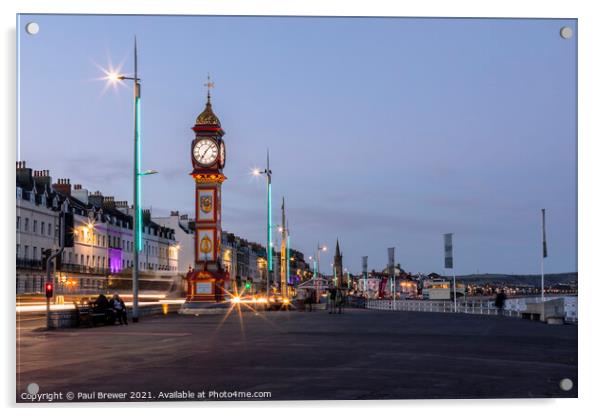Weymouth's Jubilee Clock Seafront in October  Acrylic by Paul Brewer