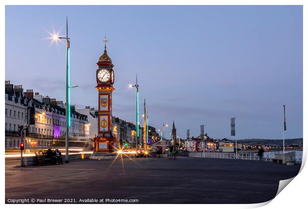 Weymouth's Jubilee Clock Seafront in October  Print by Paul Brewer